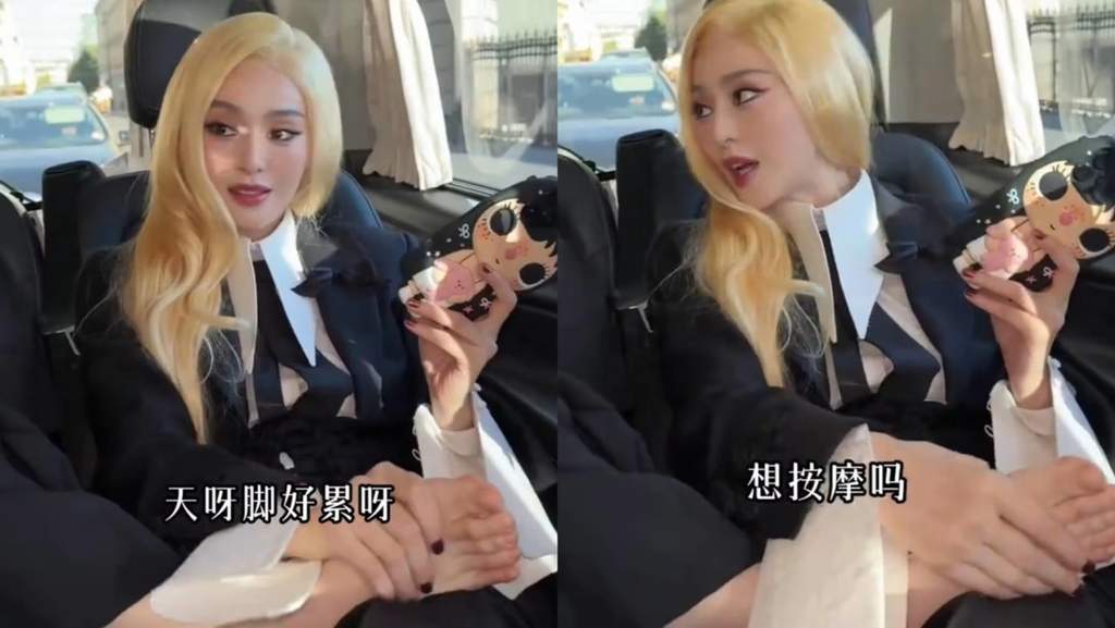 Aktris Tiongkok Fan Bingbing tampil mengenakan setelan jas hitam elegan berambut pirang di sela-sela kegiatan Paris Fashion Week.