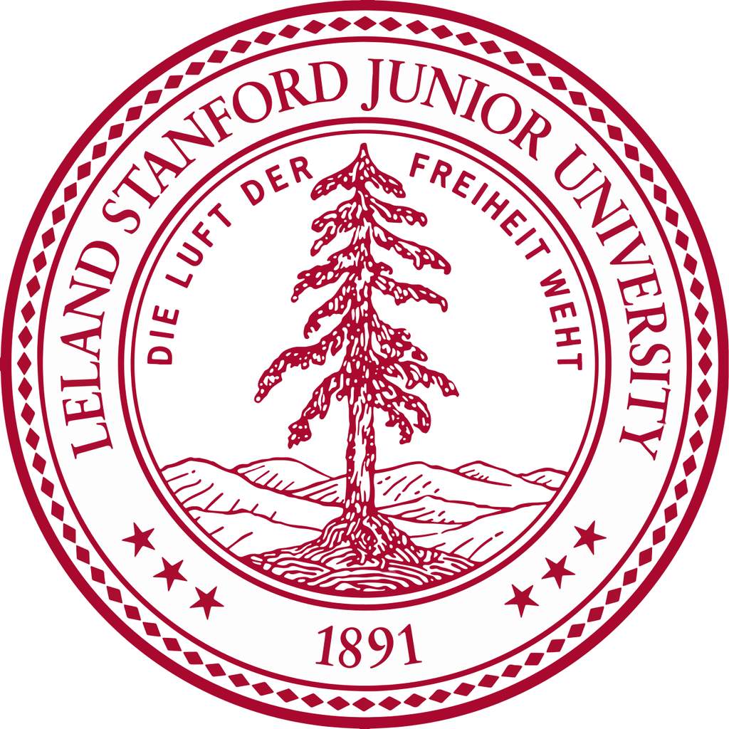 Pemandangan gerbang utama dan arsitektur bersejarah Stanford University yang dikelilingi oleh pepohonan hijau di California.