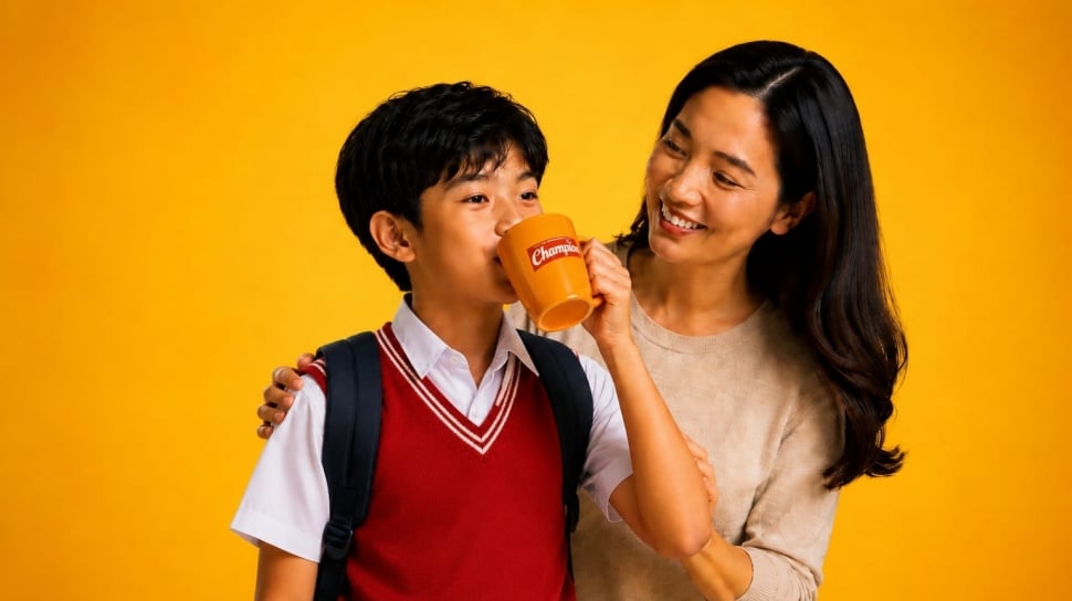 Seorang ibu sedang mendampingi anaknya yang berusia sekolah saat memilih makanan bernutrisi di rumah untuk mendukung aktivitas harian.