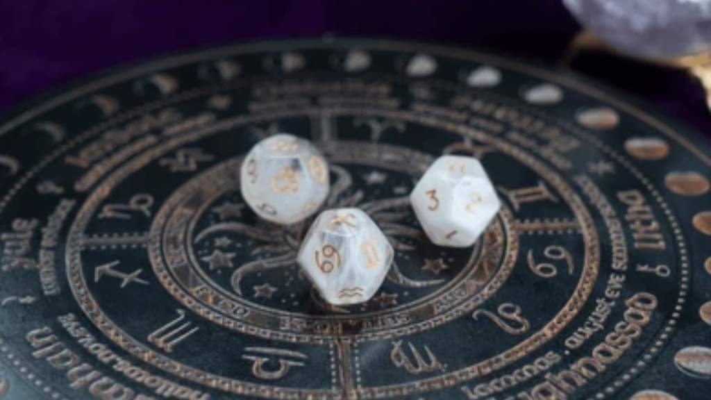Ilustrasi zodiak dan konstelasi bintang yang bersinar di langit malam sebagai latar belakang ramalan horoskop.
