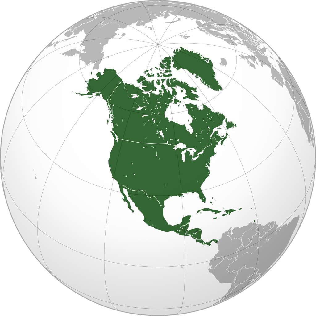 Peta dunia kuno dan globe navigasi era penjelajahan yang memperlihatkan peta geografis benua Amerika Utara secara detail.