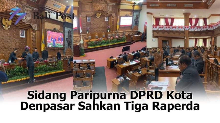 Suasana sidang paripurna DPRD Kota Denpasar yang membahas pengesahan tiga Rancangan Peraturan Daerah terkait tata ruang dan infrastruktur.