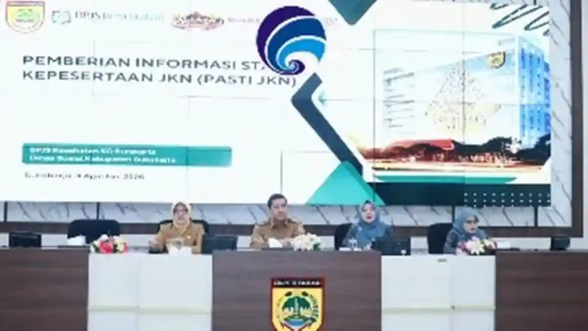 Suasana kegiatan sosialisasi status kepesertaan JKN yang diselenggarakan oleh Pemerintah Kabupaten Sukoharjo di Auditorium Utama Gedung Menara Wijaya.