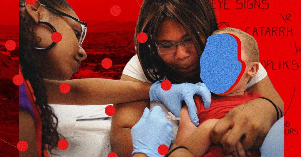 Ilustrasi penanganan medis pasien campak oleh dokter di rumah sakit Amerika Serikat dengan peralatan pelindung diri.